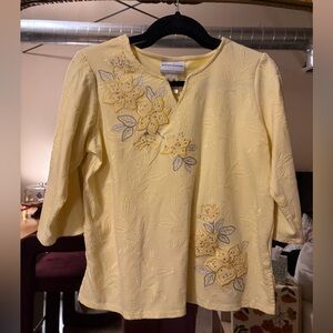 Alfred Dunner Light Yellow Floral Embroidered Blouse